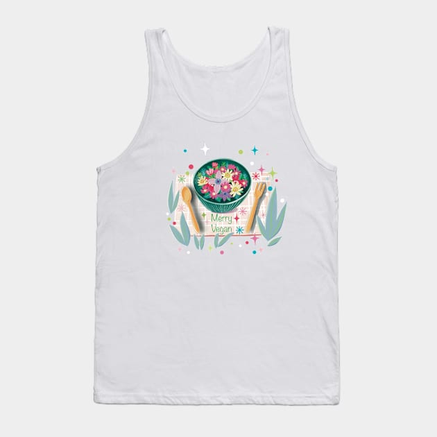 Merry Vegan Funny Floral Christmas Tank Top by Yunipop